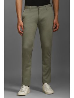 Louis Philippe - Men Olive Super Slim Fit Solid Flat Front Casual Trousers