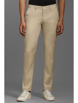 Louis Philippe - Men Beige Slim Tapered Fit Textured Flat Front Casual Trousers