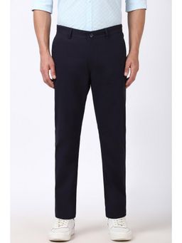 Peter England - Men Navy Blue Solid Low Skinny Fit Trousers