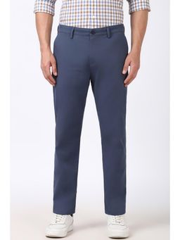 Peter England - Men Blue Solid Super Slim Fit Trousers