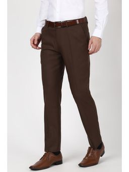 Peter England - Men Brown Textured Slim Fit Trousers