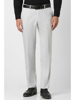 Peter England - Men Grey Solid Slim Fit Trousers