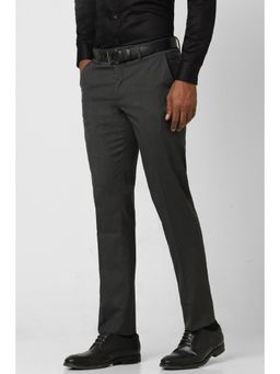 Peter England - Men Grey Textured Slim Fit Formal Trousers