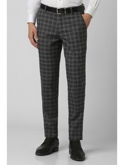 Peter England - Men Grey Check Slim Fit Trousers