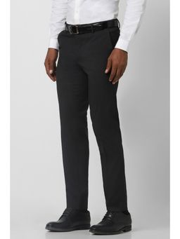 Peter England - Men Black Textured Slim Fit Formal Trousers