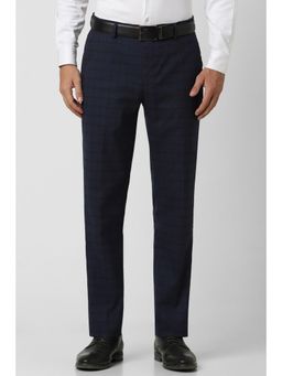 Peter England - Men Navy Check Slim Fit Trousers