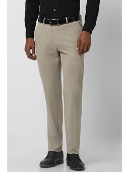 Peter England - Men Beige Textured Super Slim Fit Formal Trousers