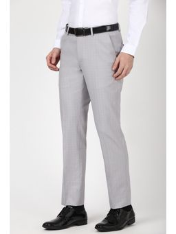 Peter England - Men Grey Textured Slim Fit Trousers