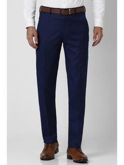 Van Heusen - Men Navy Textured Slim Fit Trousers