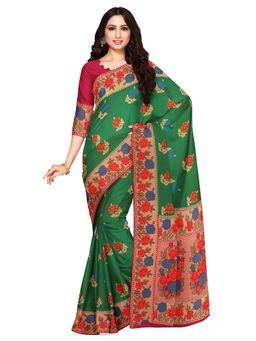 Mimosa - Green Floral Embellished Saree With Unstitched Blouse
