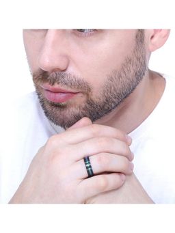 Yellow Chimes - Men Black Classic Grooved Centre Band Ring