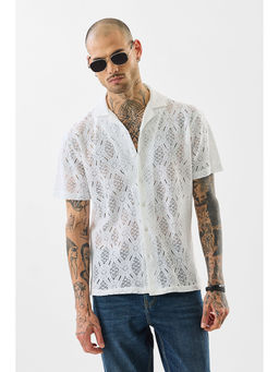 Snitch - Men White Self Design Casual Shirt