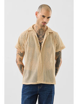 Snitch - Men Beige Self Design Casual Shirt