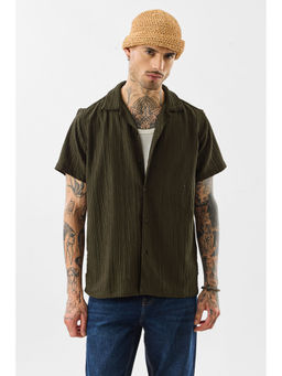 Snitch - Men Olive Textured Casual Shirt