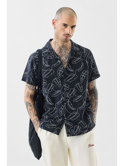 Snitch - Men Navy Blue Abstract Casual Shirt