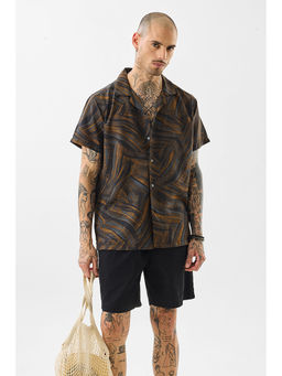 Snitch - Men Brown Abstract Casual Shirt