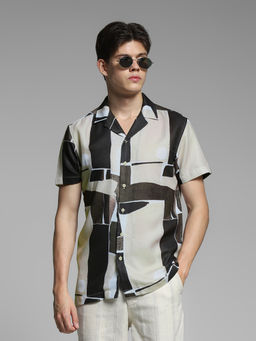 Jack & Jones - Men Beige Abstract Casual Shirt