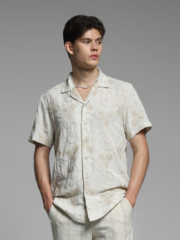 Jack & Jones - Men Off White Embroidered Casual Shirt