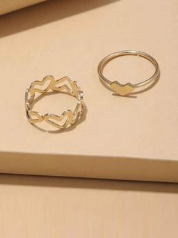Jewels Galaxy - Jewellery For Women Hearts inspired Gold Plated Adjustable Rings (Set of 2)