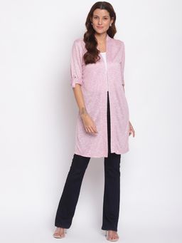 Latin Quarters - Solid Roll Up Sleeve Casual Regular Pink Shrug