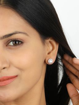 Ornate Jewels - 925 Sterling Silver American Diamond Stud Earrings for Women Girls One Size