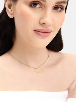 Carlton London - 18kt Rose Gold Plated Modern Heart Pendant with Fancy Chain