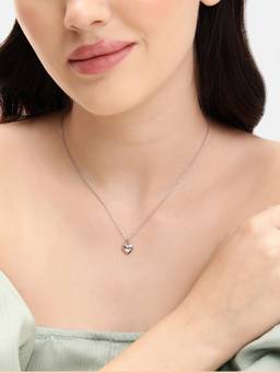 Carlton London - Rhodium Plated Classic Puffed Heart Pendant with Fancy Chain