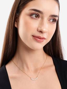 Carlton London - Gold Plated Designer Tapered Baguette Studded Curved Bar Necklace