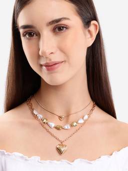 Carlton London - Pearl Puffed Heart and Bead Multilayered Necklace (Pack of 3)