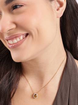 Carlton London - Gold Plated Modern Tiger Eye and CZ Halo Studded Necklace