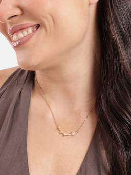 Carlton London - Gold Plated CZ Studded and Citrine Yellow Solitaire Contemporary Necklace