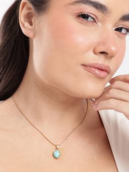 Carlton London - Gold Plated Turquoise Pendant and Antique Stainless Steel Chain