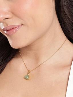 Carlton London - Gold Plated Elegant Triangular Green Opal-Look Pendant and Stainless Steel Chain