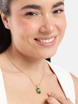 Carlton London - Gold Plated Emerald Green Glass Pendant and Stainless Steel Chain