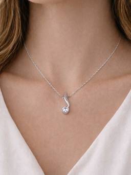 ZAISHA - Silver Curve Solitaire Necklace - Silver Plated