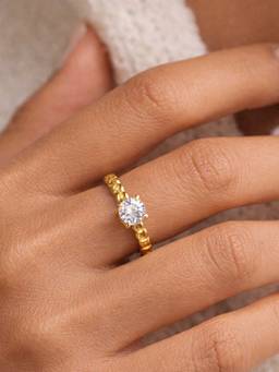ZAISHA - Solitaire Link Ring - 18K Gold Plated (Adjustable)
