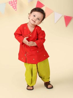 Fabindia - Red Cotton Embroidered Kurta with Dhoti Pant (Set of 2)