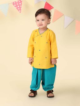 Fabindia - Yellow Cotton Embroidered Kurta with Dhoti Pant (Set of 2)