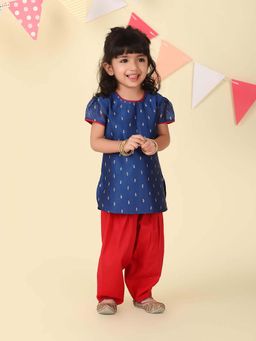 Fabindia - Navy Cotton Silk Printed Kurta with Salwar (Set of 2)