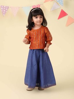 Fabindia - Brown Cotton Silk Blend Hand Embroidered Lehenga with Choli (Set of 2)