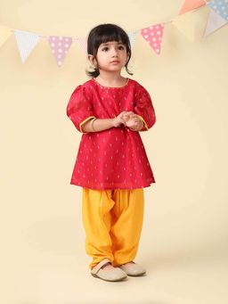 Fabindia - Red Cotton Silk Woven Kurta with Salwar (Set of 2)