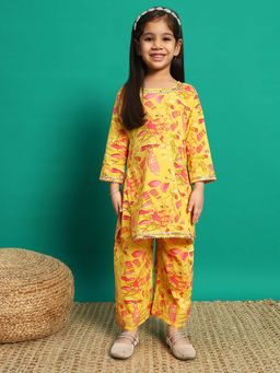 Readiprint - Straight Style Cotton Fabric Yellow Color Kurti with Palazzo (Set of 2)