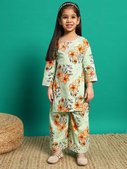 Readiprint - Straight Style Cotton Fabric Green Color Kurti with Palazzo (Set of 2)