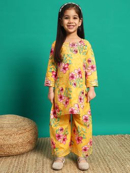 Readiprint - Straight Style Cotton Fabric Yellow Color Kurti with Palazzo (Set of 2)