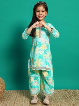 Readiprint - Straight Style Cotton Fabric Sea Green Color Kurti with Palazzo (Set of 2)