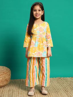 Readiprint - Frock Style Cotton Fabric Yellow Color Kurti with Palazzo (Set of 2)