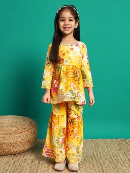 Readiprint - Frock Style Cotton Fabric Yellow Color Kurti with Sharara (Set of 2)