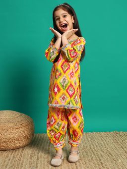 Readiprint - Straight Style Cotton Fabric Yellow Color Kurti with Harem Pant (Set of 2)