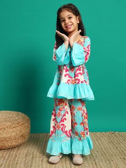 Readiprint - Frock Style Cotton Fabric Blue Color Kurti with Sharara (Set of 2)