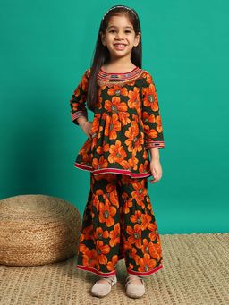 Readiprint - Frock Style Cotton Fabric Green Color Kurti with Sharara (Set of 2)